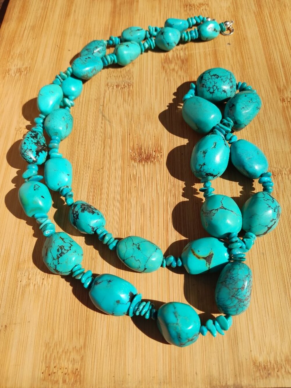 Jay King DTR Turquoise nugget necklace 42" long 925 Sterling Silver chunky
